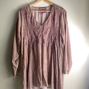 Johnny Was Embroidered Velour Asymmetrical Boho Dress